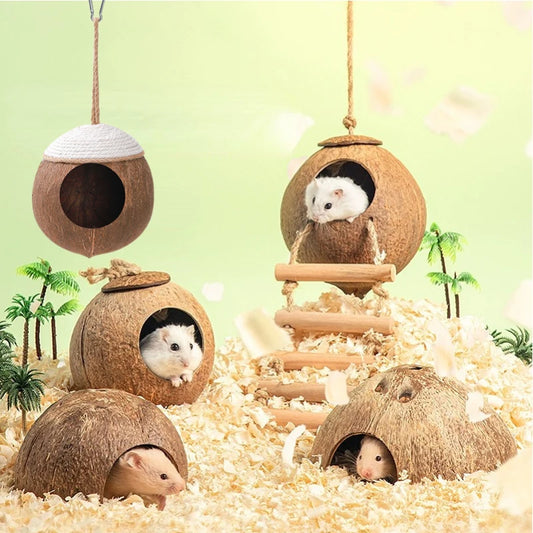 Hamster House Bite-resistant Natural Small Pet Coconut Cages Guinea-pig Hamster Hideout House Toy Wooden House Pet Supplies