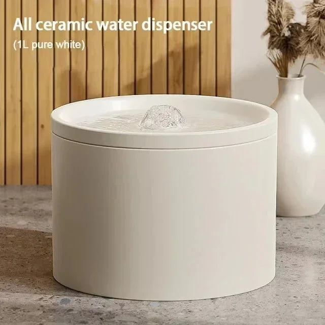 1L Ceramic Cat Water Fountain USB Charging Pet Water Feeders Dogs Automatic Circulating Filtration Flow Water Dispenser