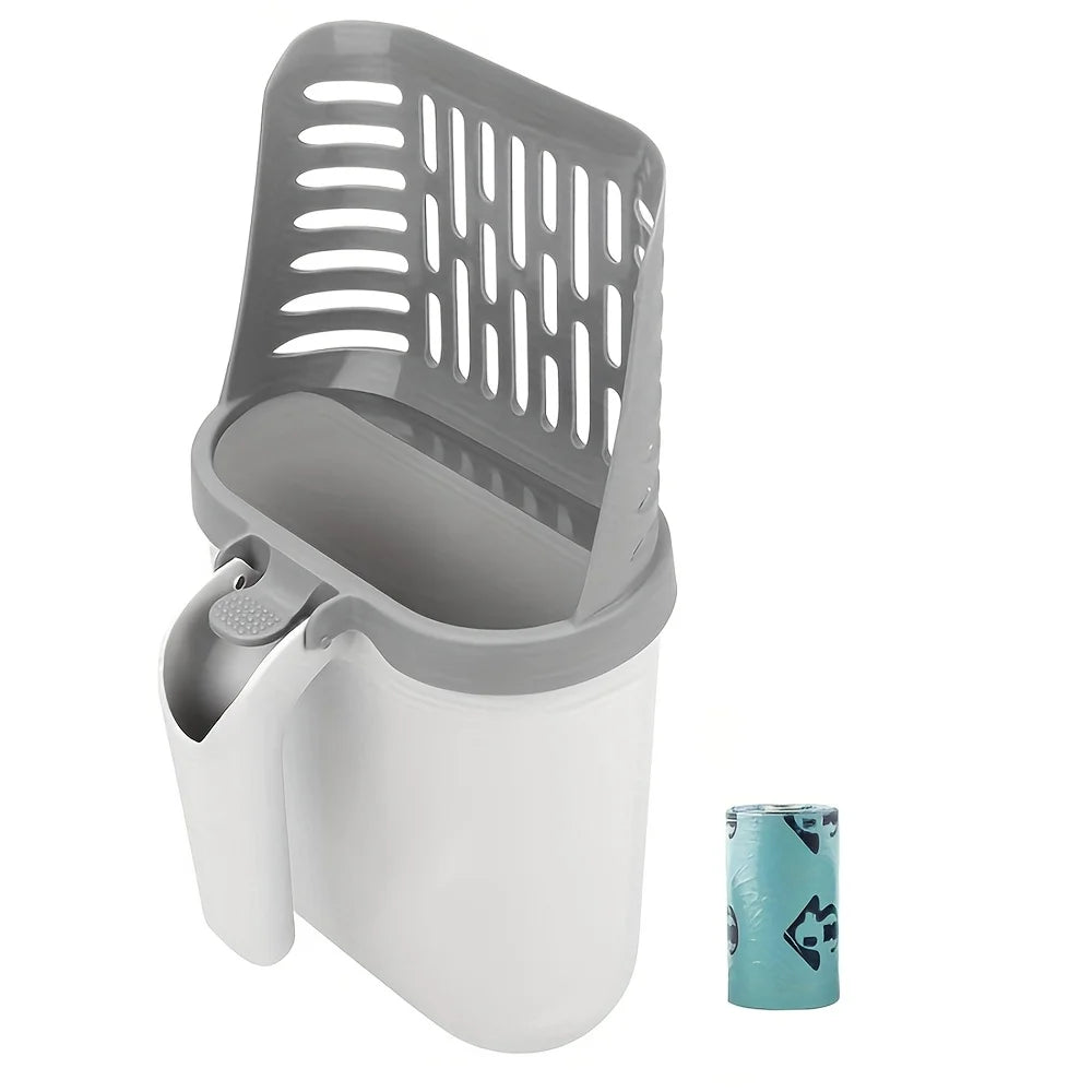PPmaterial cat litter scoop with integrated garbage bag dispenser, suitable for all cat breeds - pet litter box maintenance tool