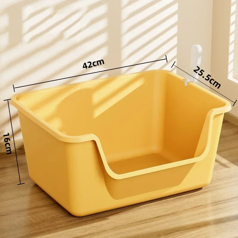 Semi-Open Cat Litter Box Non-Stick Surface with Anti-Track Mat Tray Pet Toilet with Removable Easy Clean Hood for Small Spaces