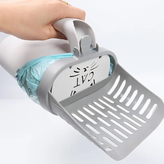 PPmaterial cat litter scoop with integrated garbage bag dispenser, suitable for all cat breeds - pet litter box maintenance tool