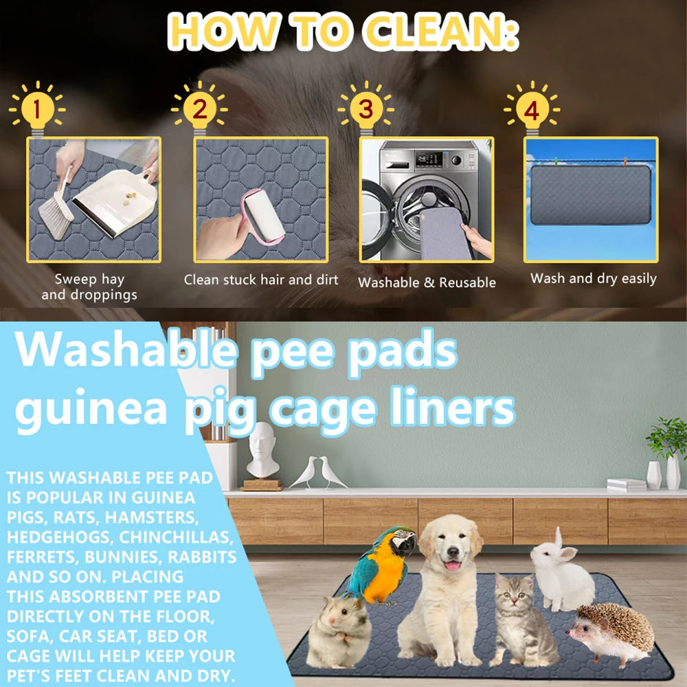 Guinea Pig Cage Lining Washable Guinea Pig Skin Pad Reusable and Non slip Urinary Pad for Guinea Pig Cat Dog Bed small animal