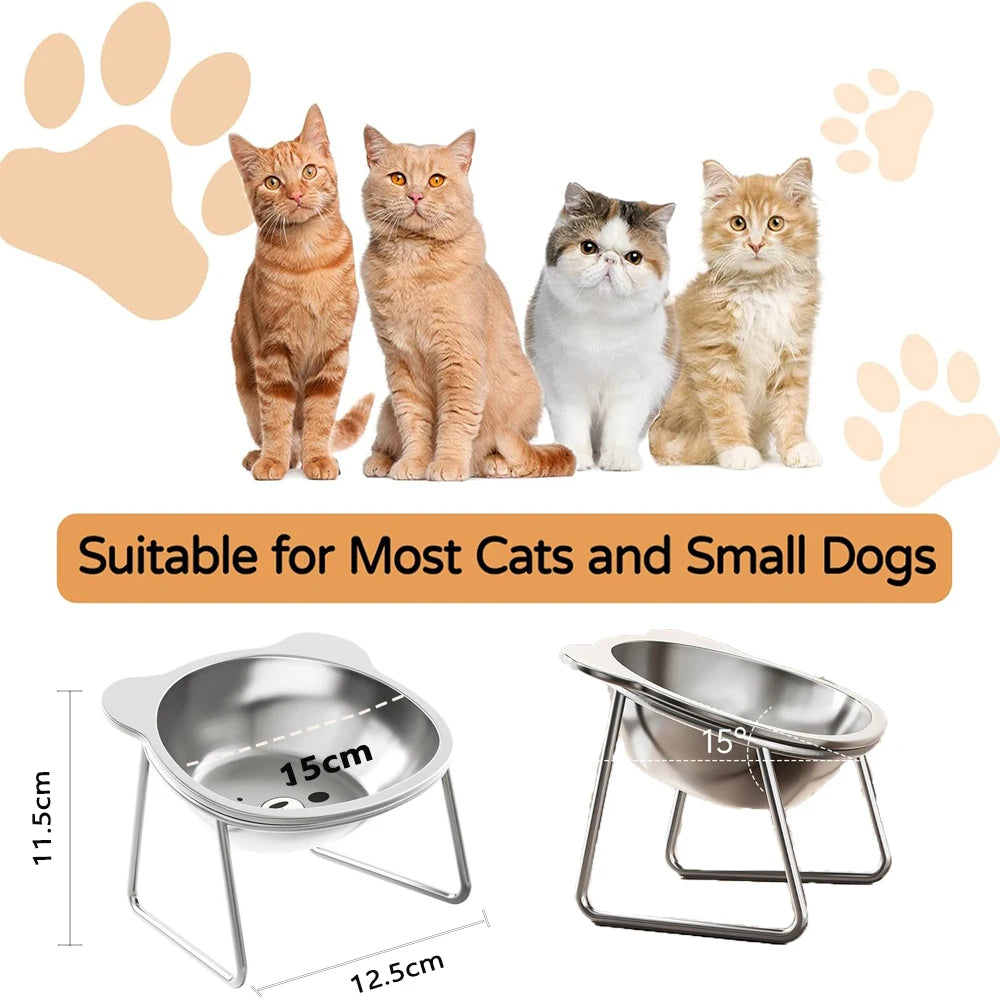 Stainless Steel Cat Bowls Raised Whisker Fatigue Relief Cat Plates Pet Water Dish Kitten Bowls Pet Bowls for Cats Food Bowls