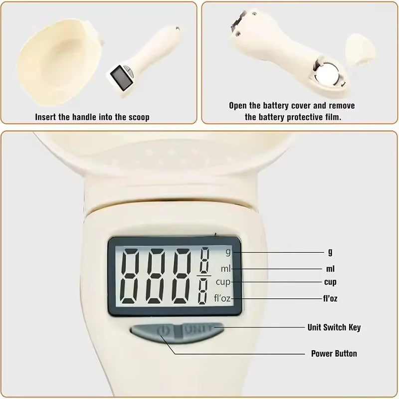 Pet Food Measuring Spoon Scale LCD Electronic Weighing Tool Dog Cat Feeding Food Measuring Spoon Digital Display Kitchen Scale