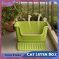 Semi-Open Cat Litter Box Non-Stick Surface with  Anti-Track Mat Tray Pet Toilet with Removable Easy Clean Hood for Small Spaces