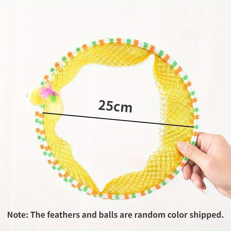 Cat Tunnel Spring Toy Foldable Interactive Cats Tube Tunnel with Feather Mouse Toys Pet Kitten Cat Toy