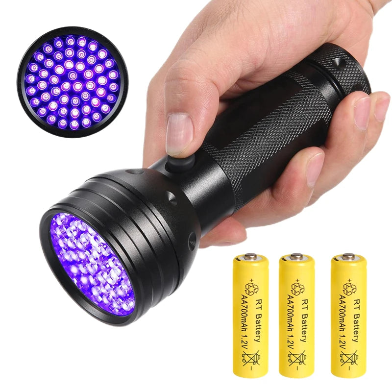 395nm UV Flashlight Black Light Waterproof 51 LED Flashlight Set with AA Battery for Home & Hotel Inspection Pet Urine Detector