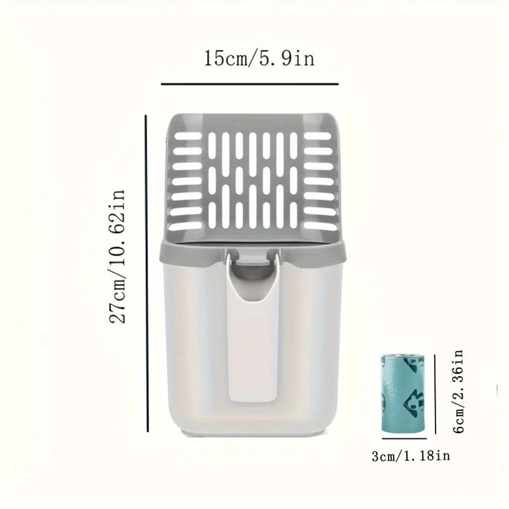 PPmaterial cat litter scoop with integrated garbage bag dispenser, suitable for all cat breeds - pet litter box maintenance tool