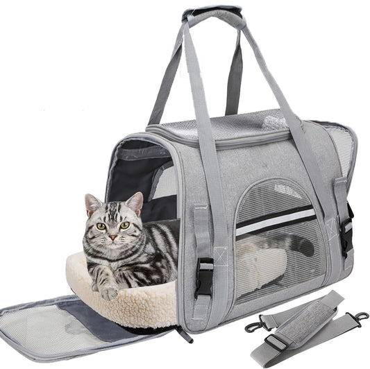 Pet Carrier Bag Airline Approved Up for Cats and Dogs Up to 20LBs, Soft Cat Carrier Dog Carrier Travel Kitten Carrier with Mat