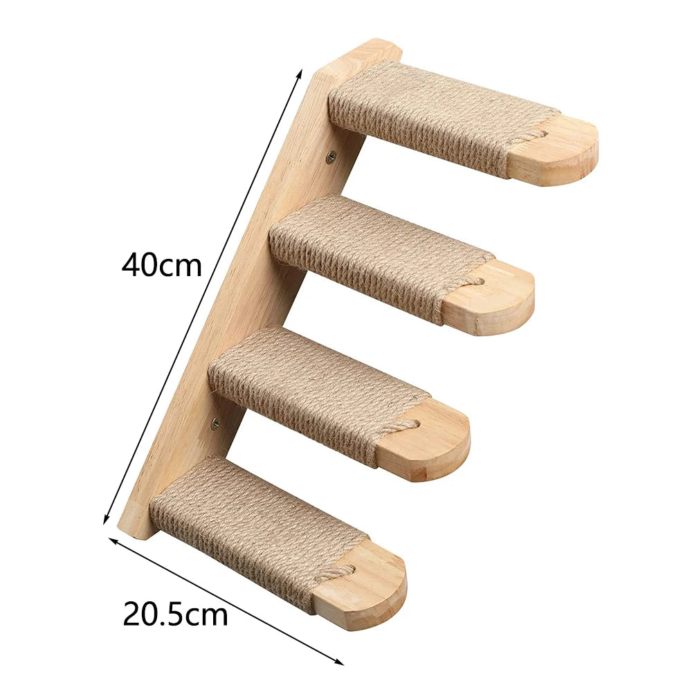 Wall Mounted Cat Tree Wooden Shelves Scratching Posts Climbing Cat tower Hammock With Solid Floating Perches Steps and Ladder