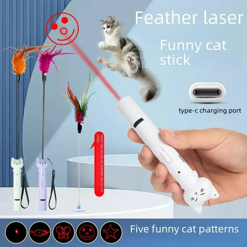 USB Charging Laser Cat Teasing Stick Infrared Laser Light Pattern Projection Cat Toy Pet Supplies Cat Teasing Pen  cat toys